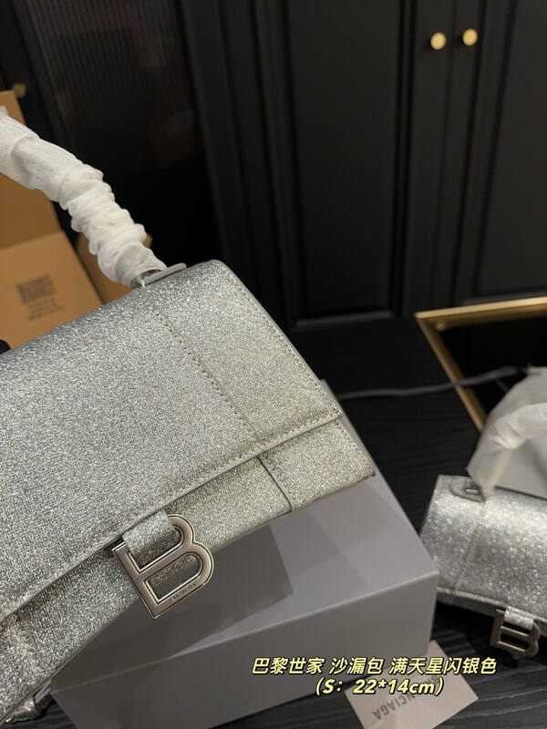 Balenciaga Hourglass Glitter silver 22*14cm 19*11cm crossbody — Premium Replica