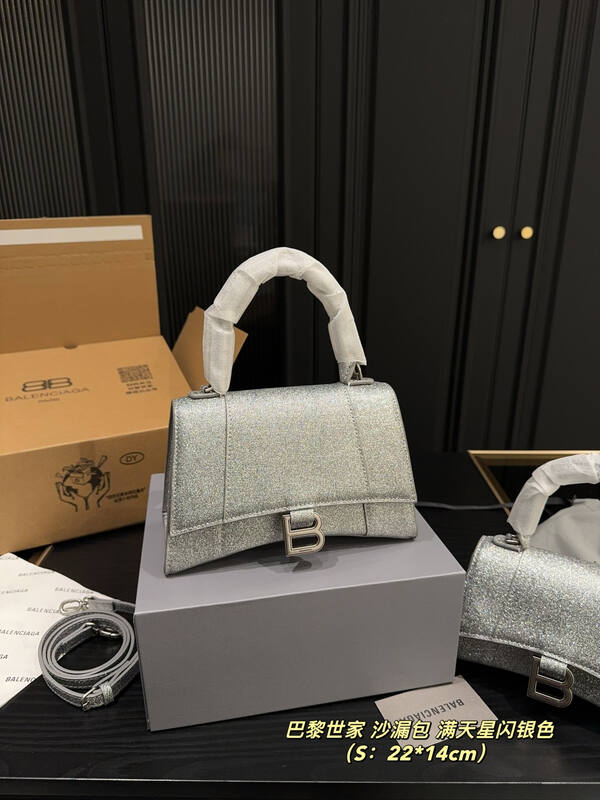 Balenciaga Hourglass Glitter silver 22*14cm 19*11cm crossbody — Premium Replica