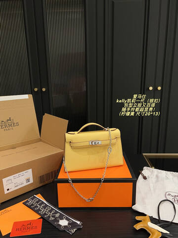 Hermes Kelly Pochette Yellow 20x13cm evening Top Quality Replica
