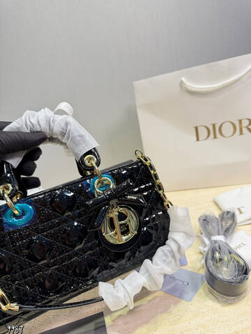 Dior Lady Black patent mini shoulder Premium Replica