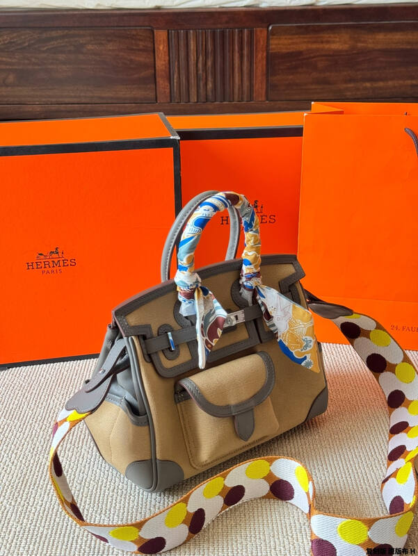 Hermes Birkin Cargo Beige canvas with gray leather 25 handbag — AAA Quality Replica