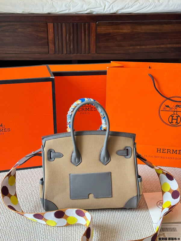 Hermes Birkin Cargo Beige canvas with gray leather 25 handbag — AAA Quality Replica