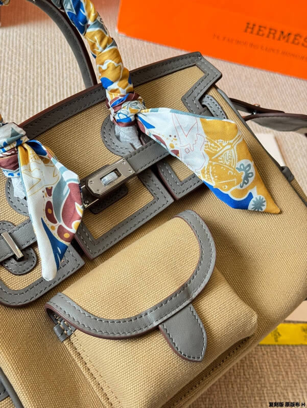 Hermes Birkin Cargo Beige canvas with gray leather 25 handbag — AAA Quality Replica