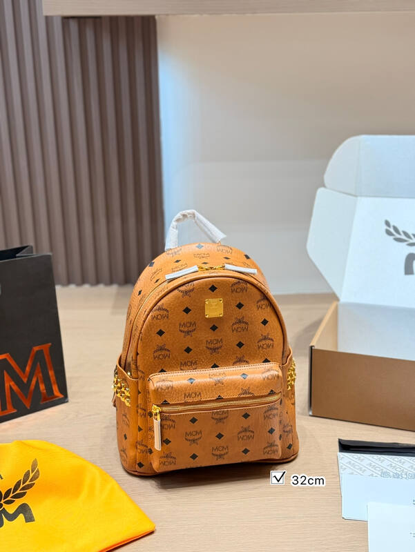 MCM Stark Cognac Visetos backpack — Top Quality Replica
