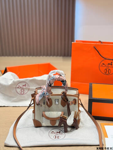 Hermes Birkin Beige canvas and Brown leather handbag AAA Quality Replica