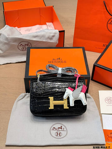 Hermes Constance Black crocodile leather shoulder 1 1 Replica