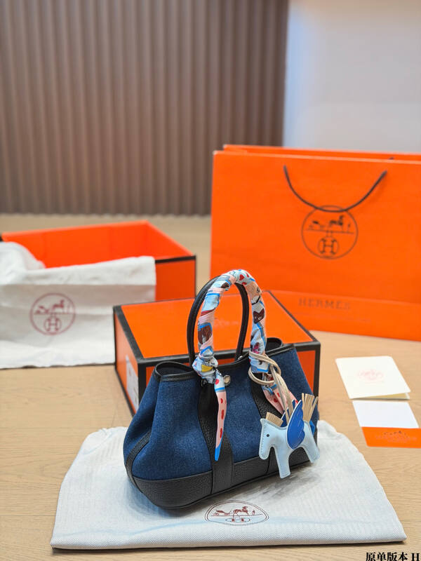 Hermes Garden Party Blue denim and Black leather everyday — 1:1 Replica