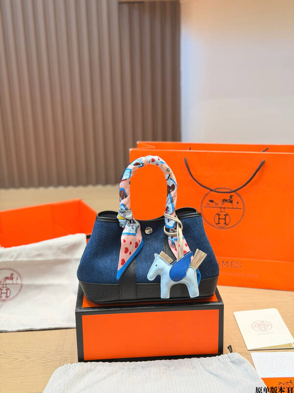 Hermes Garden Party Blue denim and Black leather everyday — 1:1 Replica