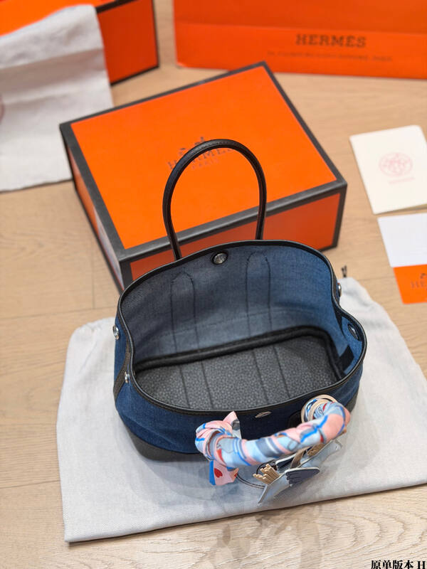 Hermes Garden Party Blue denim and Black leather everyday — 1:1 Replica