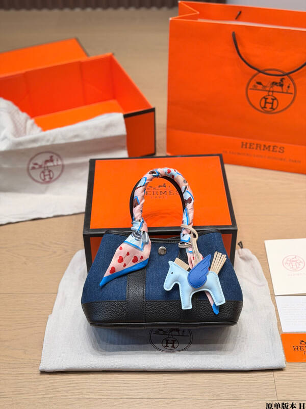 Hermes Garden Party Blue denim and Black leather everyday — 1:1 Replica