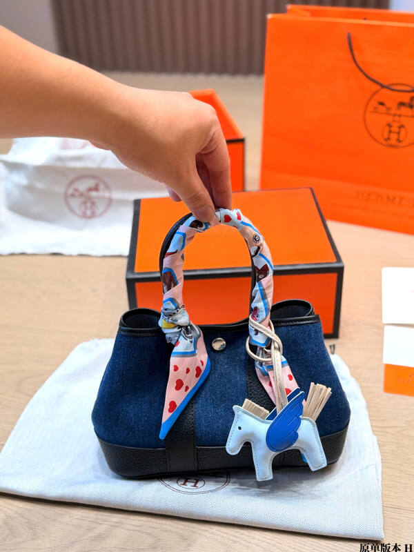 Hermes Garden Party Blue denim and Black leather everyday — 1:1 Replica