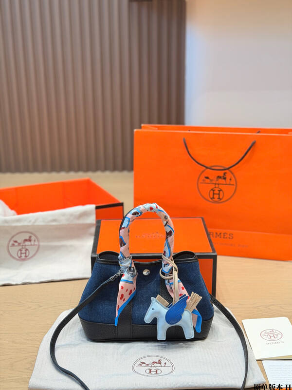 Hermes Garden Party Blue denim and Black leather everyday — 1:1 Replica