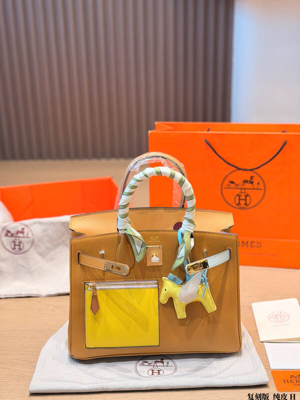 Hermes Birkin Tan with yellow pocket handbag — Premium Replica