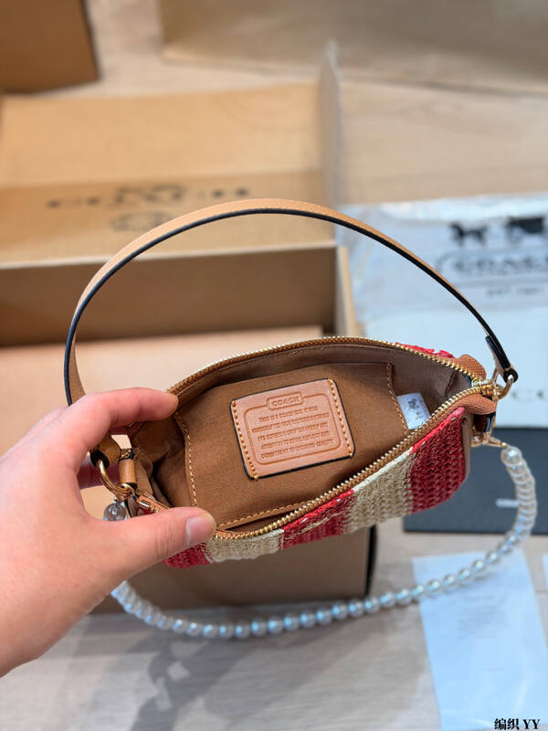 Coach Nolita 19 Red beige striped woven with tan leather trim shoulder bag — Top Quality Replica