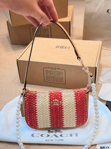 Coach Nolita 19 Red beige striped woven with tan leather trim 19x11cm shoulder bag Top Quality Replica