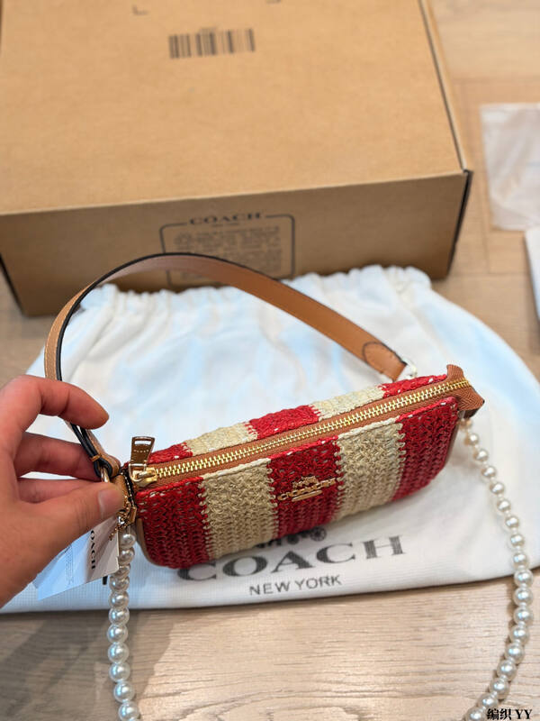 Coach Nolita 19 Red beige striped woven with tan leather trim shoulder bag — Top Quality Replica
