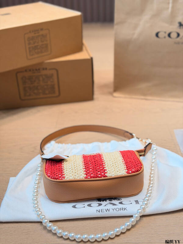 Coach Nolita 19 Red beige striped woven with tan leather trim shoulder bag — Top Quality Replica