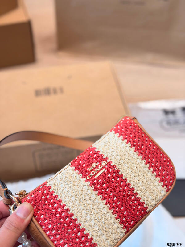 Coach Nolita 19 Red beige striped woven with tan leather trim shoulder bag — Top Quality Replica