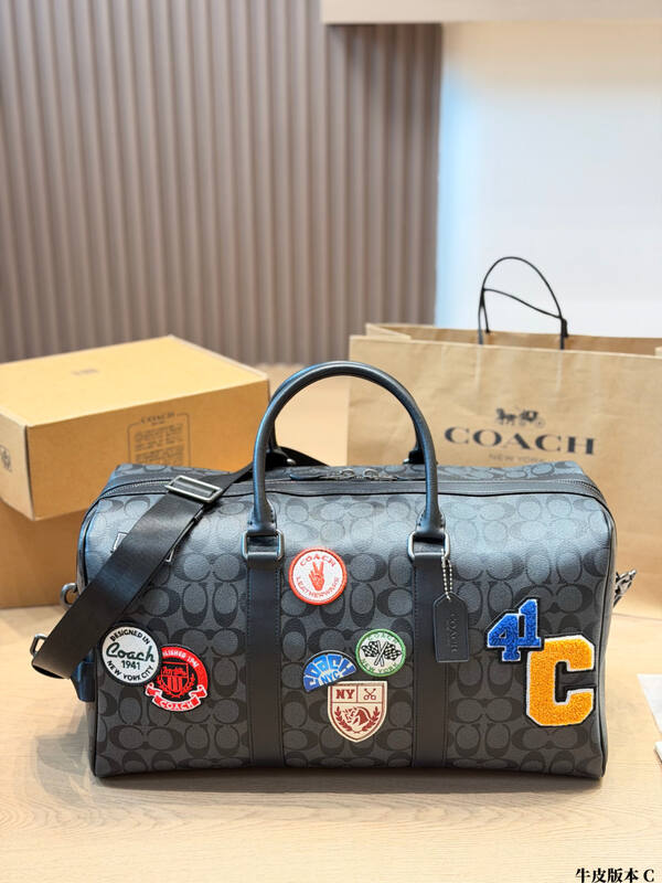 Coach Charcoal Signature Canvas with patches 45x26x20cm travel bag / luggage bag / duffle bag — Premium Replica