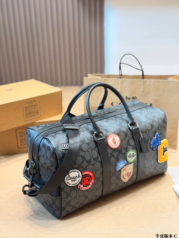 Coach Charcoal Signature Canvas with patches 45x26x20cm travel bag / luggage bag / duffle bag — Premium Replica