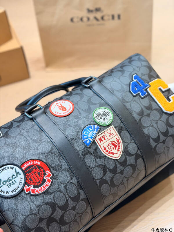 Coach Charcoal Signature Canvas with patches 45x26x20cm travel bag / luggage bag / duffle bag — Premium Replica
