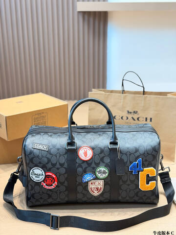 Coach Charcoal Signature Canvas with patches 45x26x20cm travel bag luggage bag duffle bag Premium Replica