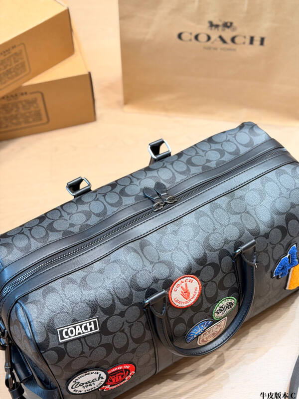 Coach Charcoal Signature Canvas with patches 45x26x20cm travel bag / luggage bag / duffle bag — Premium Replica
