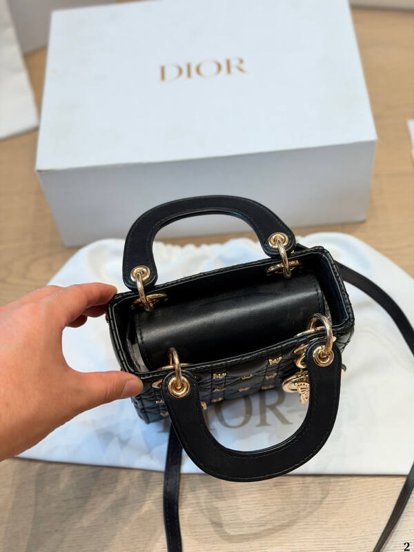 Dior Lady Black with gold butterfly embroidery small shoulder — AAA Quality Replica