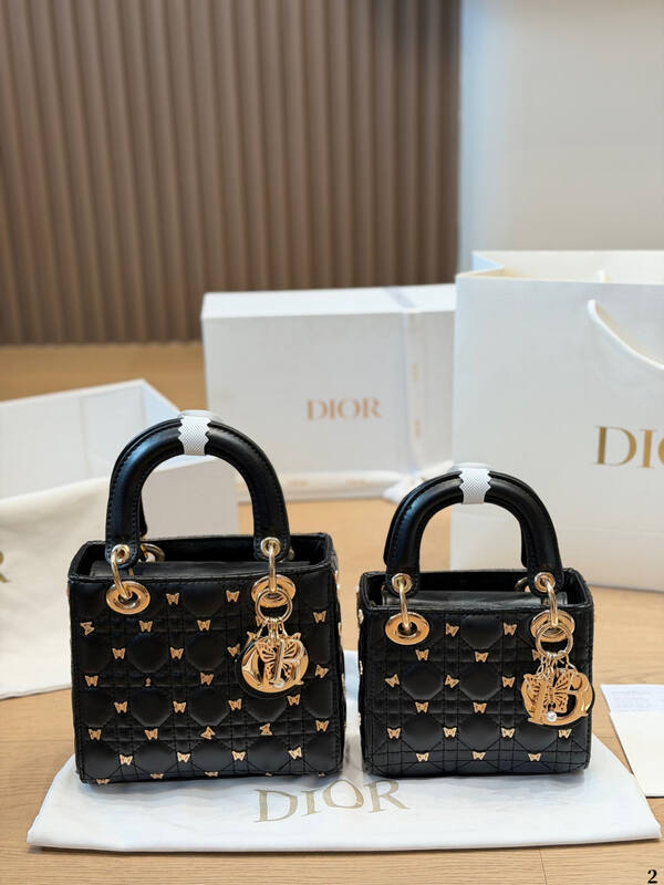 Dior Lady Black with gold butterfly embroidery small shoulder — AAA Quality Replica