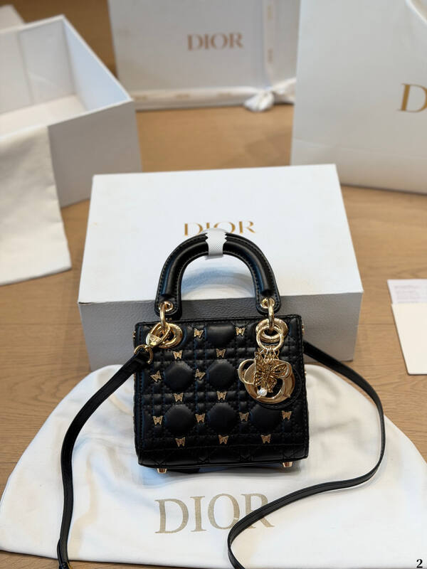 Dior Lady Black with gold butterfly embroidery small shoulder — AAA Quality Replica