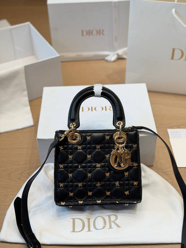 Dior Lady Black with gold butterfly embroidery small shoulder — AAA Quality Replica