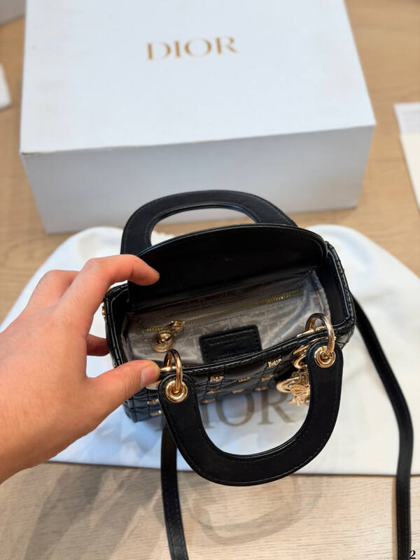 Dior Lady Black with gold butterfly embroidery small shoulder — AAA Quality Replica