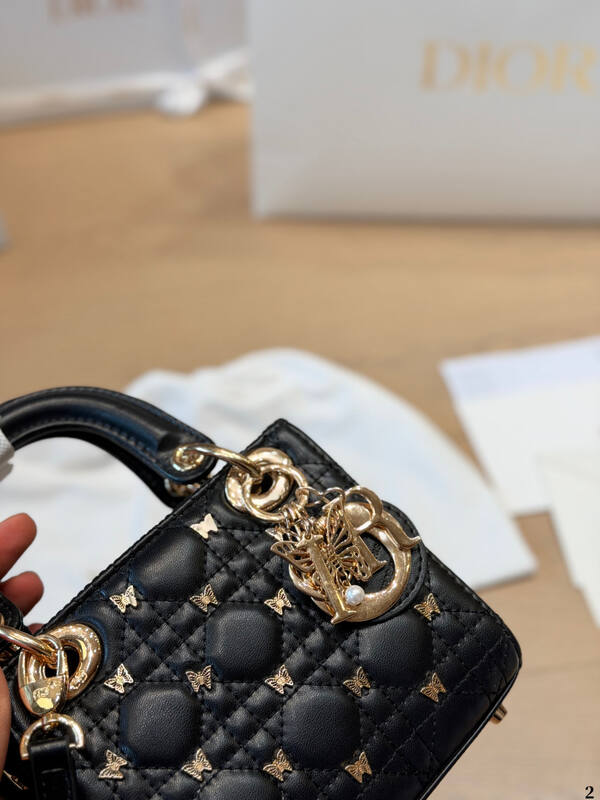 Dior Lady Black with gold butterfly embroidery small shoulder — AAA Quality Replica