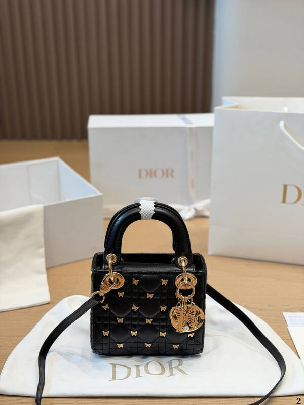 Dior Lady Black with gold butterfly embroidery small shoulder — AAA Quality Replica