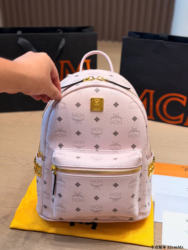 MCM Stark Light Pink Visetos backpack — Top Quality Replica
