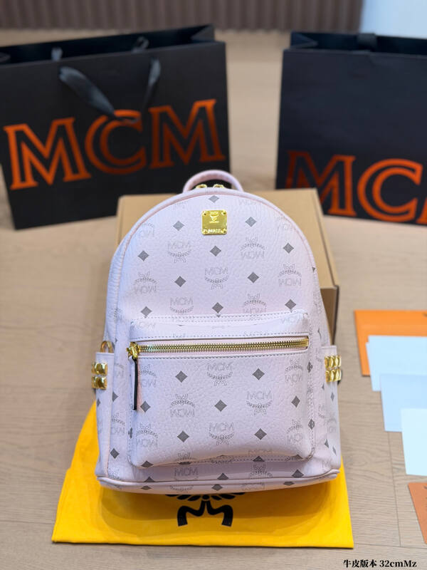 MCM Stark Light Pink Visetos backpack — Top Quality Replica