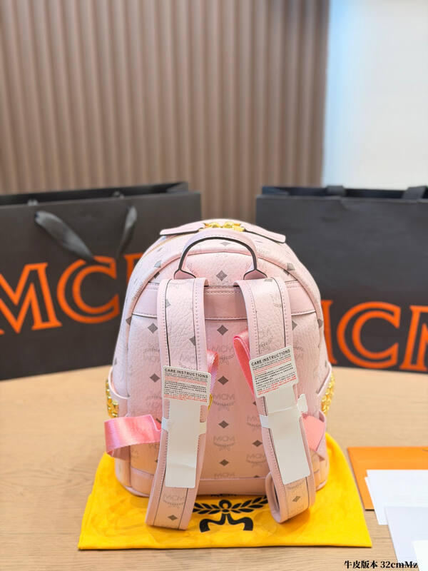 MCM Stark Light Pink Visetos backpack — Top Quality Replica