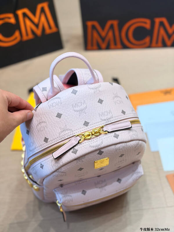 MCM Stark Light Pink Visetos backpack — Top Quality Replica