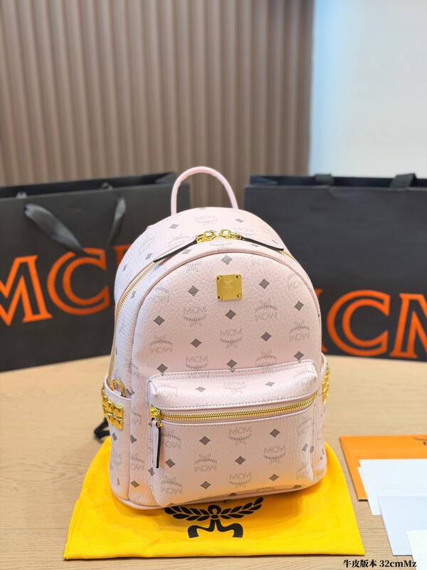 MCM Stark Light Pink Visetos backpack — Top Quality Replica