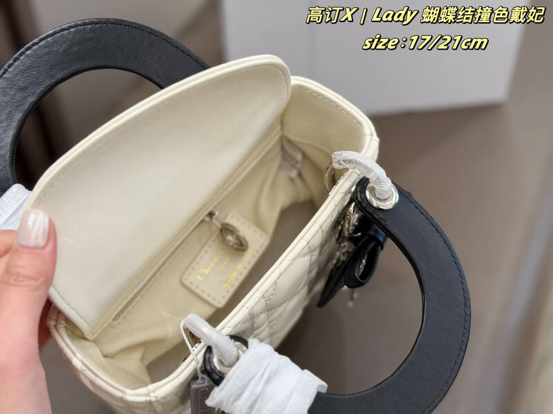 Dior Lady Cream quilted leather with black handles 17 crossbody — 1:1 Replica