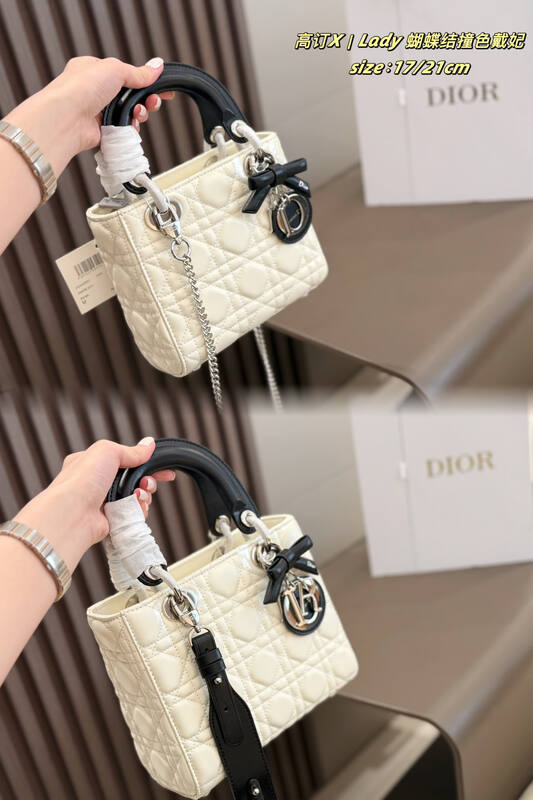 Dior Lady Cream quilted leather with black handles 17 crossbody — 1:1 Replica
