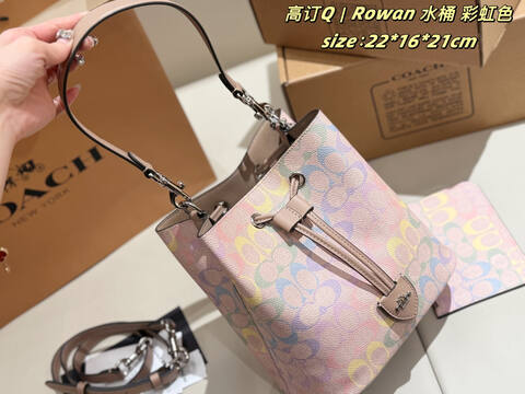 Coach Rowan Rainbow Signature Coated Canvas 22 16 21cm crossbody Top Quality Replica