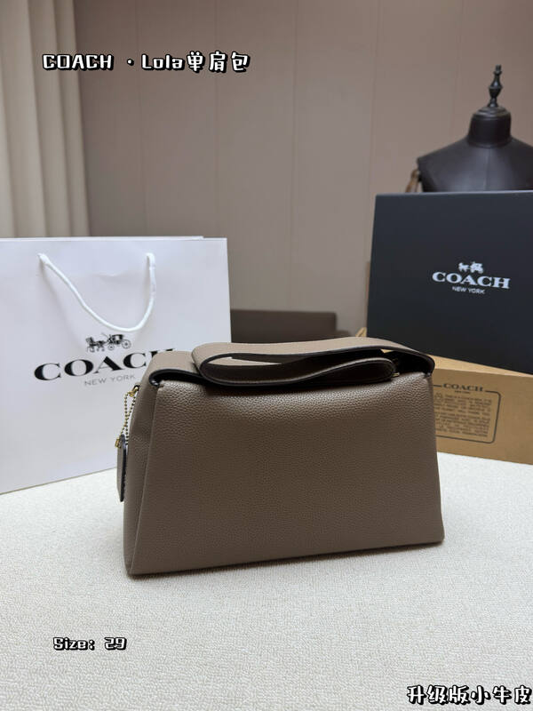 Coach Lola Elephant gray grained calfskin shoulder — Top Quality Replica