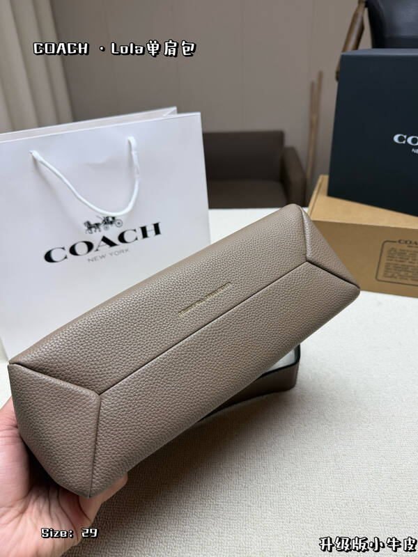 Coach Lola Elephant gray grained calfskin shoulder — Top Quality Replica