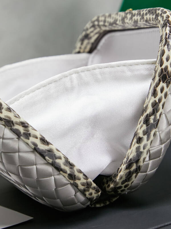 Bottega Veneta Knot Silver Intreccio Satin with Python Trim clutch — Premium Replica