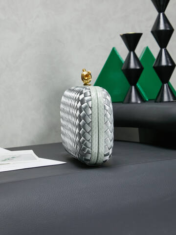 Bottega Veneta Silver Intrecciato Satin evening 1 1 Replica