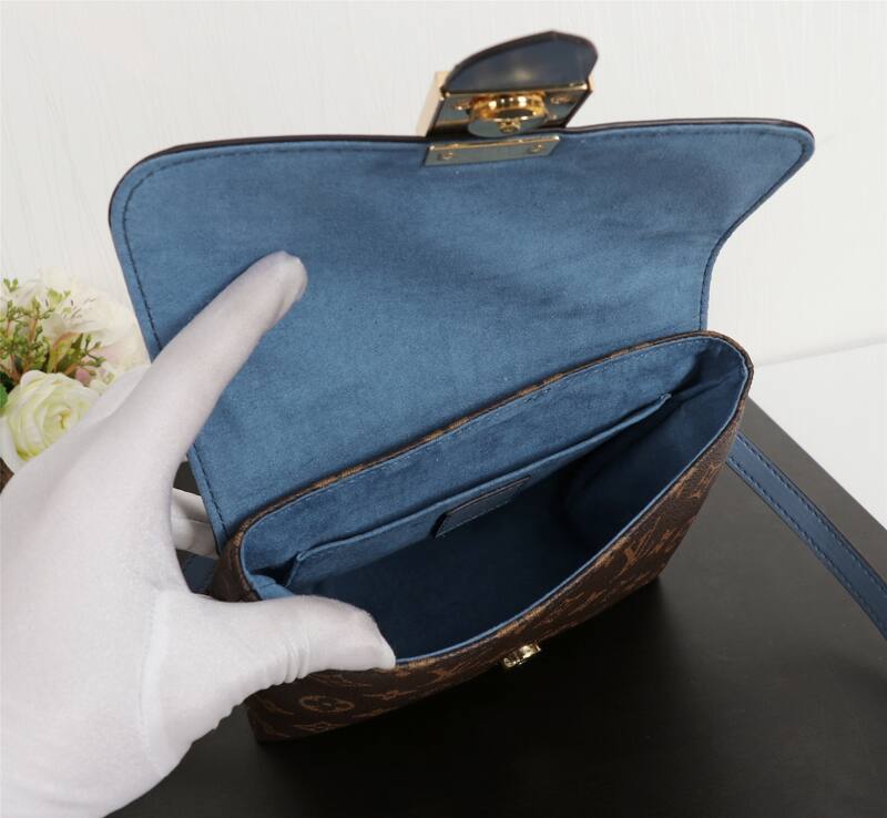 Louis Vuitton M43577 Monogram with Blue Leather shoulder bag — Top Quality Replica